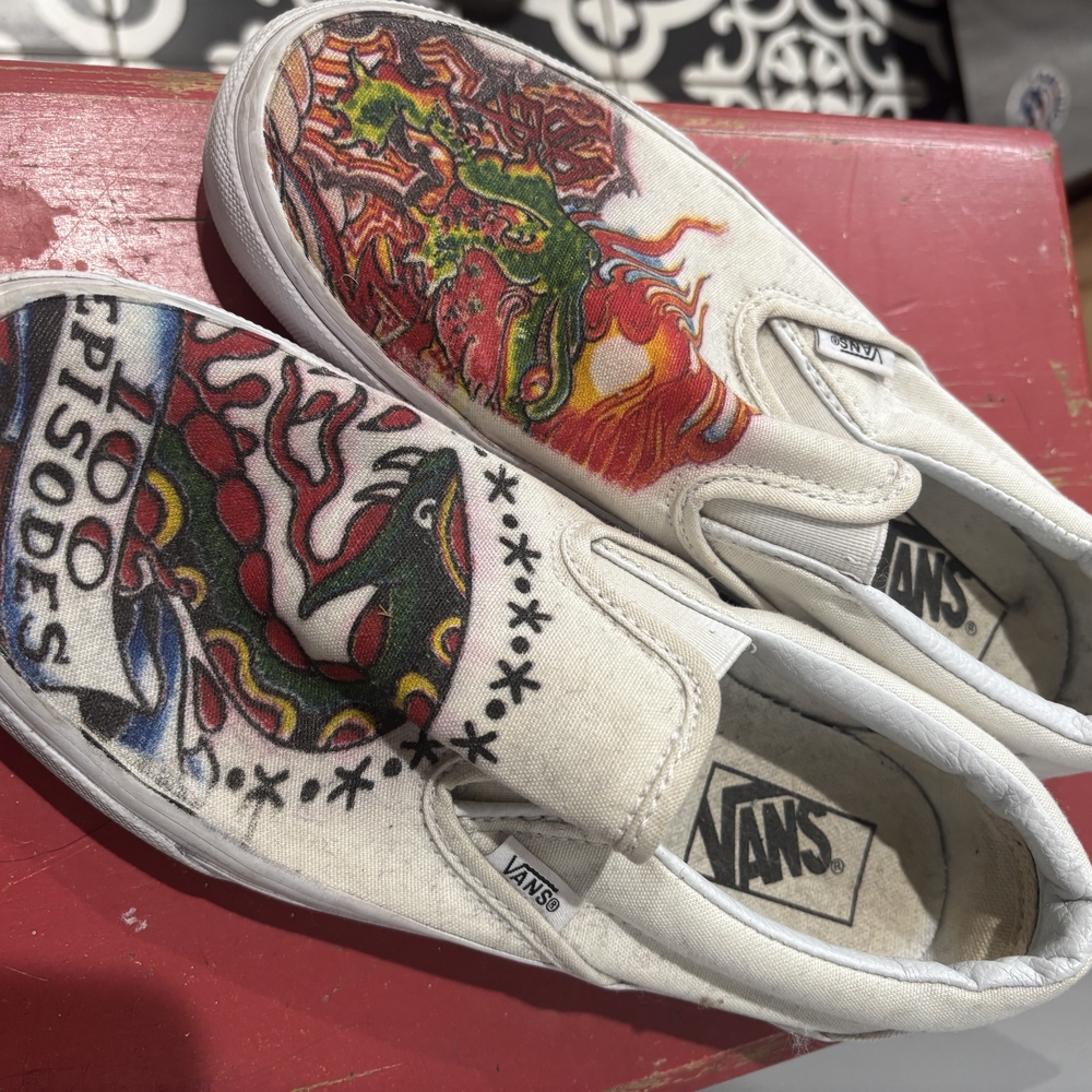 Vans Slip-On Shoes with Colorful Tattoo Design